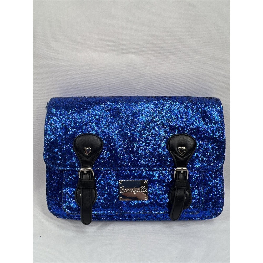 Betseyville Blue & Black Glitter￼ Clutch Shoulder Bag Accent Buckles Adjustable